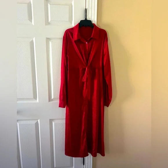 Red Satin Tie Dress - Picture 1 of 1